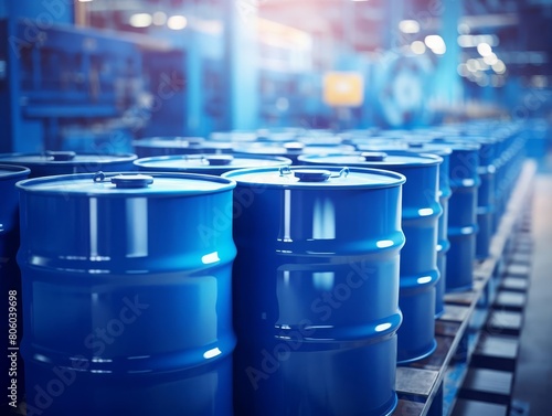 Drums of propylene glycol in a chemical manufacturing plant for creating polyester and other polymers