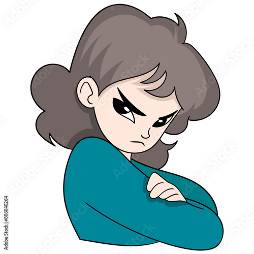 woman is showing an angry face with glancing eyes