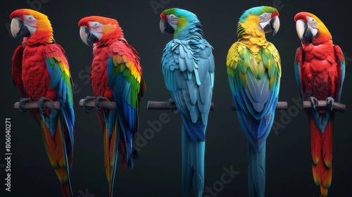 Bright parrots, tropical birds. © Igbal