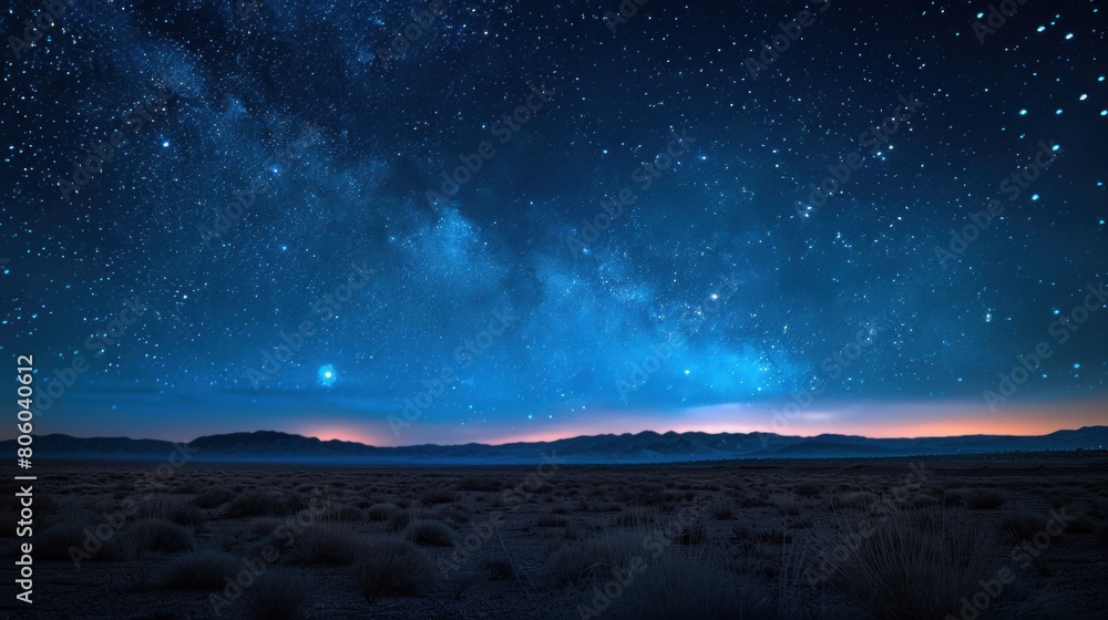 Desert horizon under starry night
