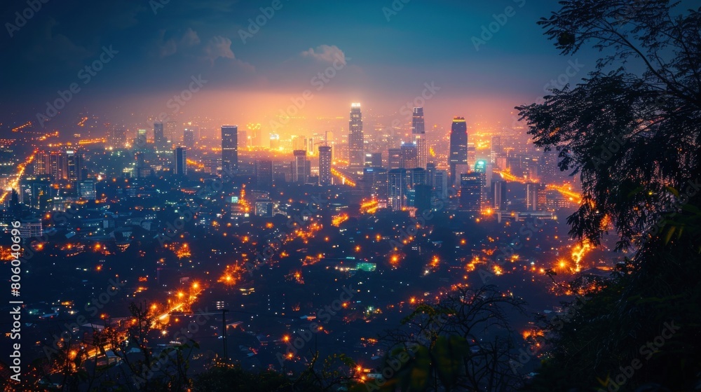 Glowing city lights from afar Glowing city lights from afar
