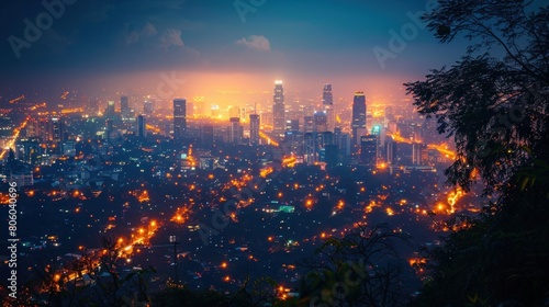 Glowing city lights from afar