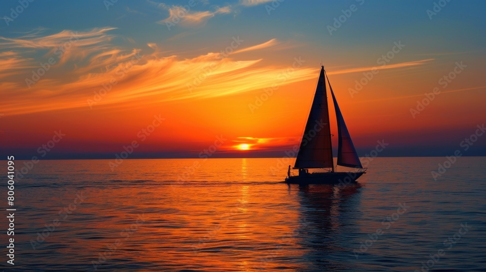 Silhouette of lone sailboat