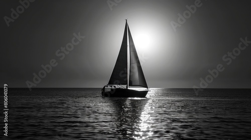 Silhouette of lone sailboat