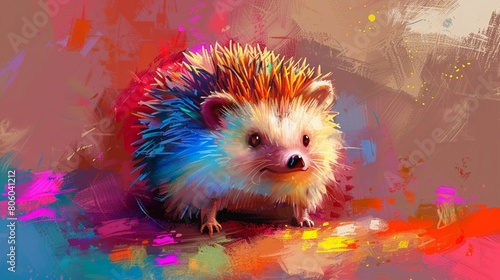 Digital painting of a comically fat hedgehog, depicted in vibrant, playful colors, highlighting the humorous fat animal concept