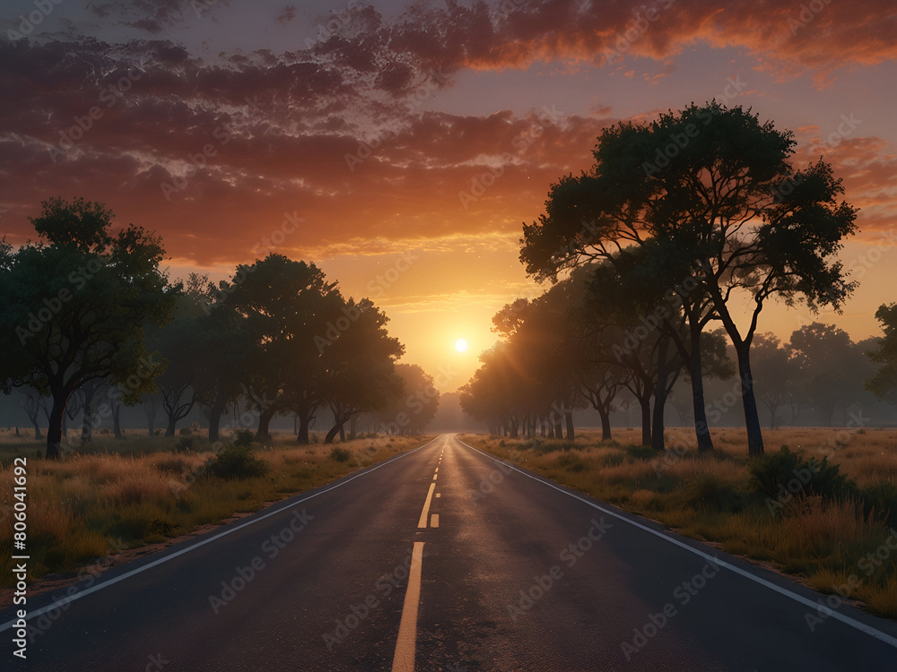 On the road to sunrise illustration