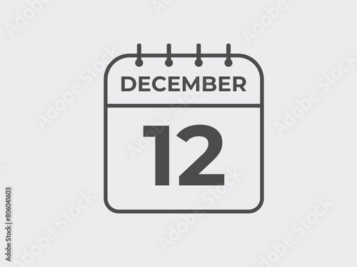 December 12 calendar reminder. 12 December daily calendar icon template. Calendar 12 December icon Design template. Vector illustration
