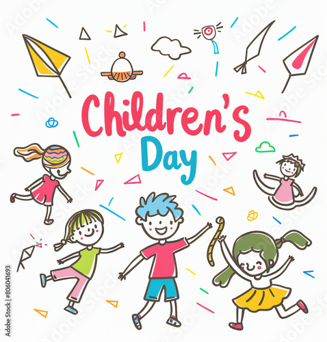 Global Celebration of Children's Day. Illustration Featuring Happy Children Enjoying Fun and Togetherness, Promoting Education and Friendship in a Colourful and Joyful Event