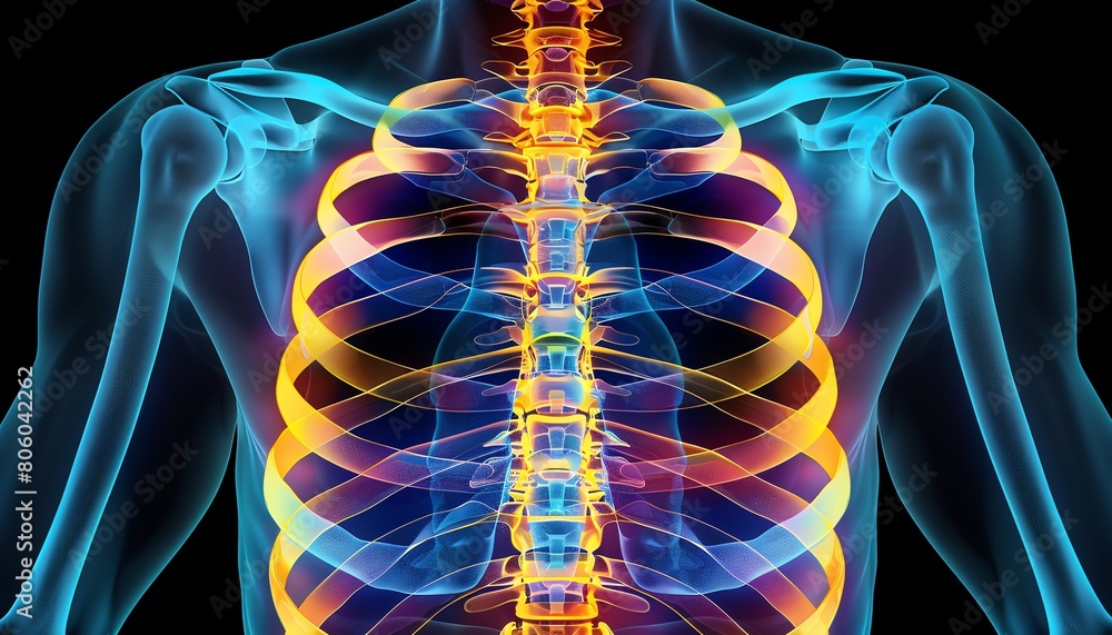 Generate an x-ray of the human rib cage. The image should be clear and ...