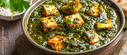 Palak Paneer is a popular North Indian dish made with paneer Indian cottage cheese cooked in a creamy spinach sauce flavored with onions, garlic, ginger, and spice