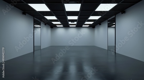 room with lighting the ceiling is black  each projector facing a wall