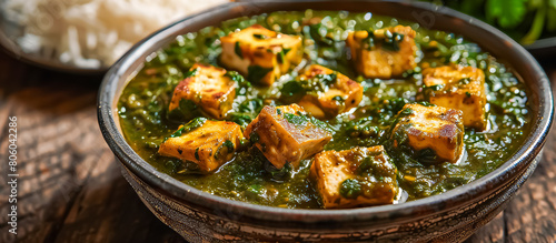 Palak Paneer is a popular North Indian dish made with paneer Indian cottage cheese cooked in a creamy spinach sauce flavored with onions, garlic, ginger, and spice