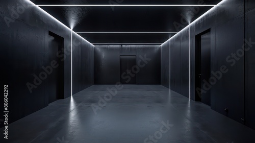 room with lighting the ceiling is black  each projector facing a wall