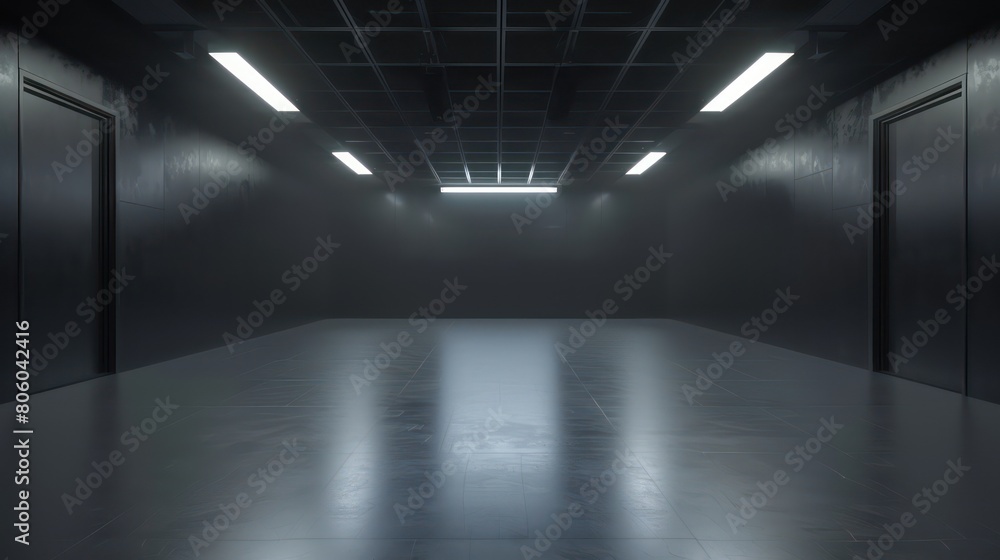 room with lighting the ceiling is black, each projector facing a wall room with lighting the ceiling is black, each projector facing a wall