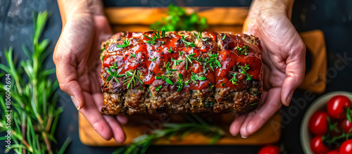 Meatloaf is made from ground meat commonly beef or a mixture of beef and pork mixed with breadcrumbs, onions, eggs, and seasonings, then shaped into a loaf photo