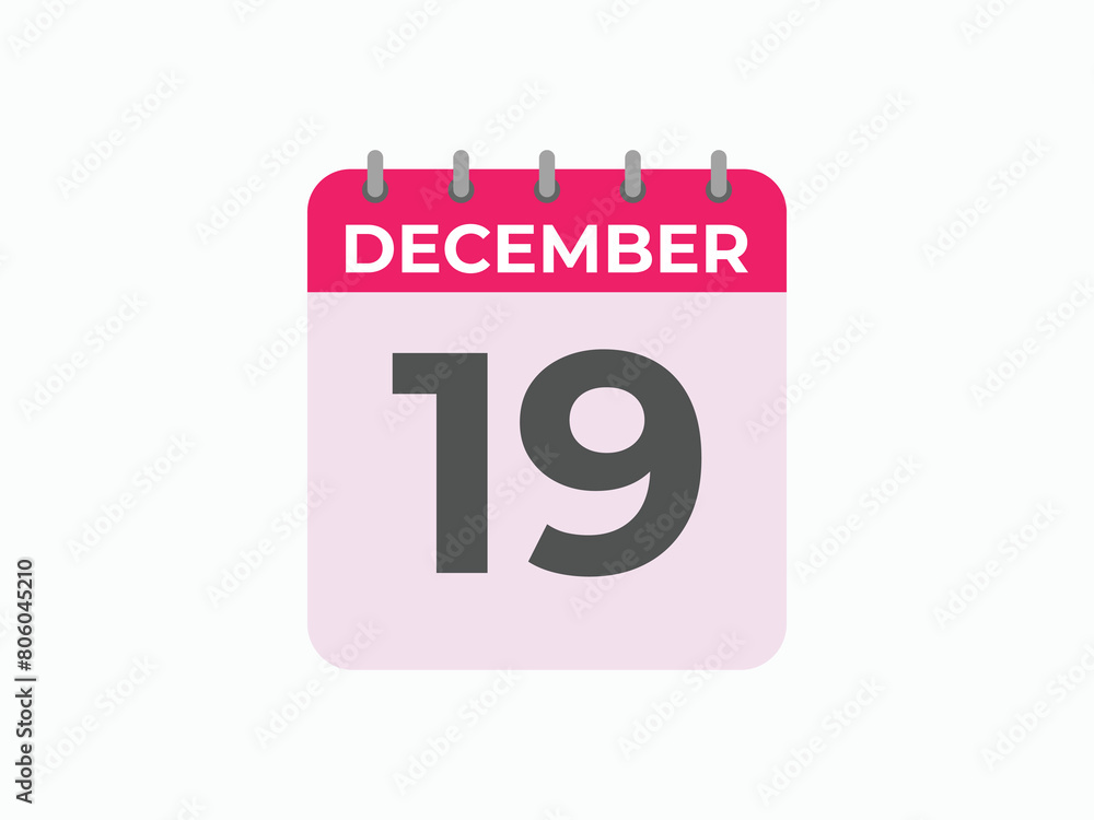 December 19 calendar reminder. 19 December daily calendar icon template. Calendar 19 December icon Design template. Vector illustration
December 19 calendar reminder. 19 December daily calendar icon template. Calendar 19 December icon Design template. Vector illustration