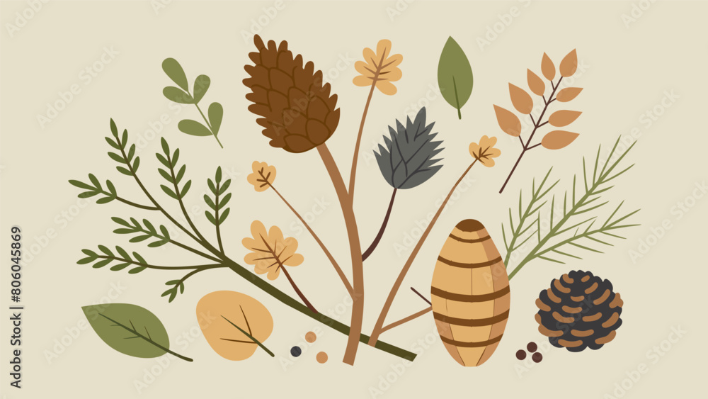 A section dedicated to natural sustainable materials like twigs pinecones and dried flowers perfect for artists looking to incorporate nature into. Vector illustration A section dedicated to natural sustainable materials like twigs pinecones and dried flowers perfect for artists looking to incorporate nature into. Vector illustration