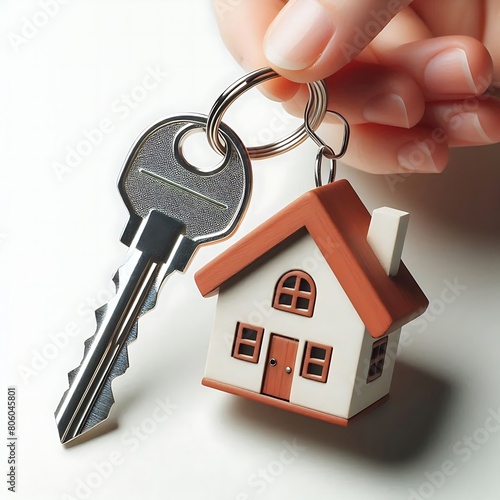 a key with a ring in the shape of a house, isolated on a white background.