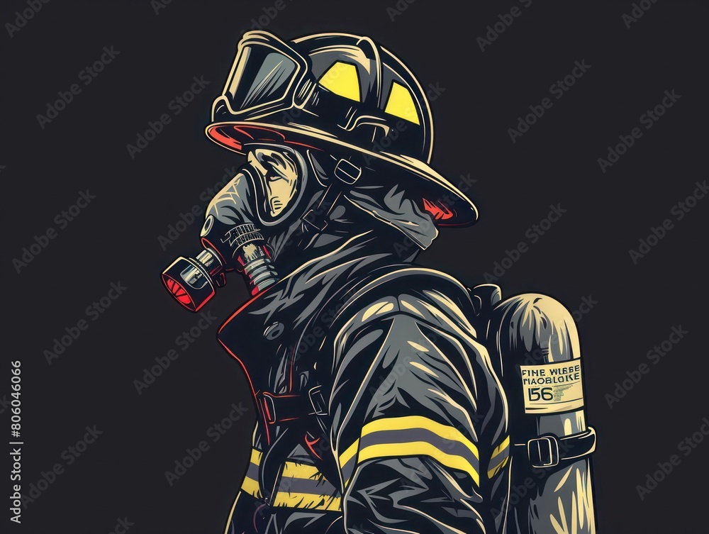 firefighter wearing full gear, black background firefighter wearing full gear, black background
