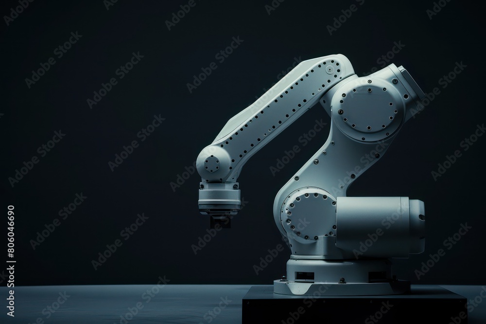 white industrial robot on black white industrial robot on black