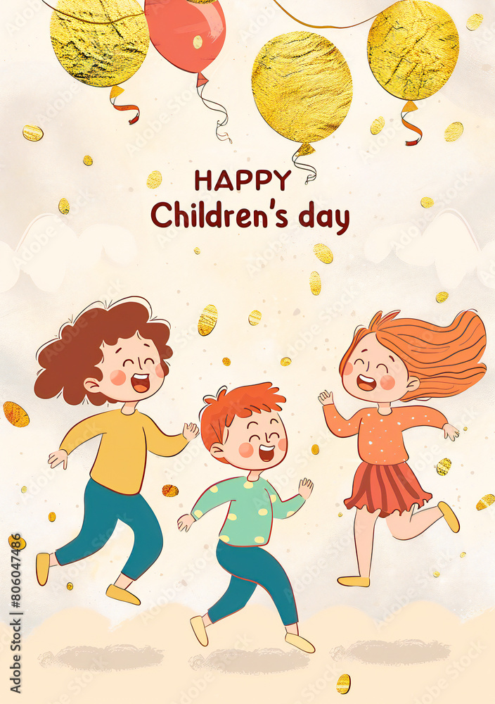 Global Celebration of Children's Day. Illustration Featuring Happy Children Enjoying Fun and Togetherness, Promoting Education and Friendship in a Colourful and Joyful Event Global Celebration of Children's Day. Illustration Featuring Happy Children Enjoying Fun and Togetherness, Promoting Education and Friendship in a Colourful and Joyful Event