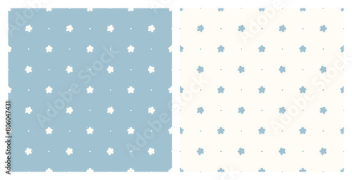 Set of two Blue Seamless patterns with Cute doodle Stars. Holiday and Birthday Party Design. Handmade. Hand drawing. Not AI. Vector illustration