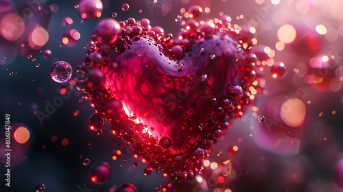 A breathtaking image showcasing the intricate details of a heart-shaped formation crafted from vibrant pink and red spheres, gleaming under the light