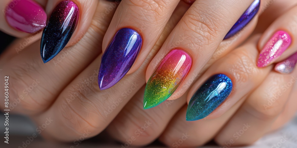 manicure in color on well-groomed female hands manicure in color on well-groomed female hands