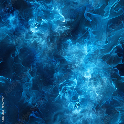 Blue Explosion Flames on a Dark Background, Seamless Pattern