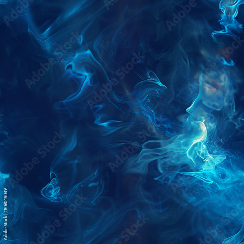 Blue Explosion Flames on a Dark Background, Seamless Pattern