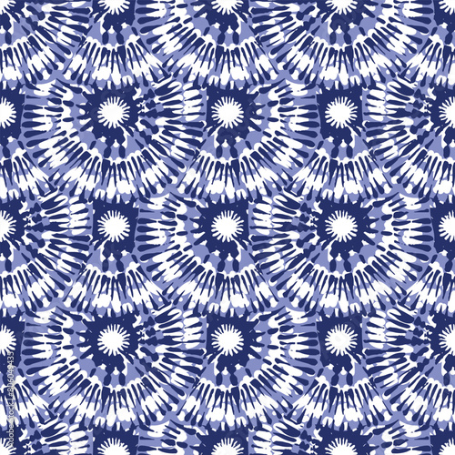 Indigo blue Japanese dot block print effect pattern. Seamless hand made vector design for fabric batik background and faded fashion repeat. 