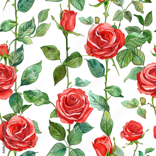 Rosebush Watercolor Cartoon Pattern, Seamless Pattern © thecreativesupplies