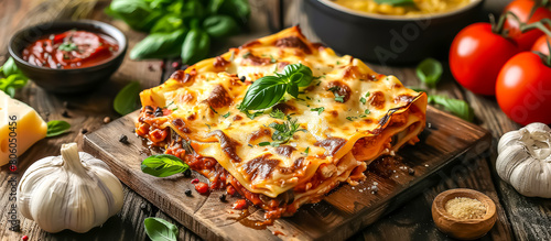Lasagna is a classic Italian baked pasta dish made with layers of lasagna noodles, ricotta cheese, tomato sauce, ground meat (usually beef or pork), and mozzarella cheese