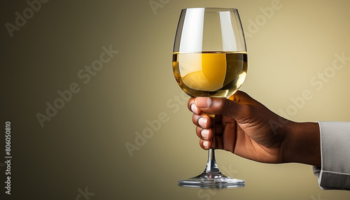 Hand holding a champagne glass. Isolated on a white background