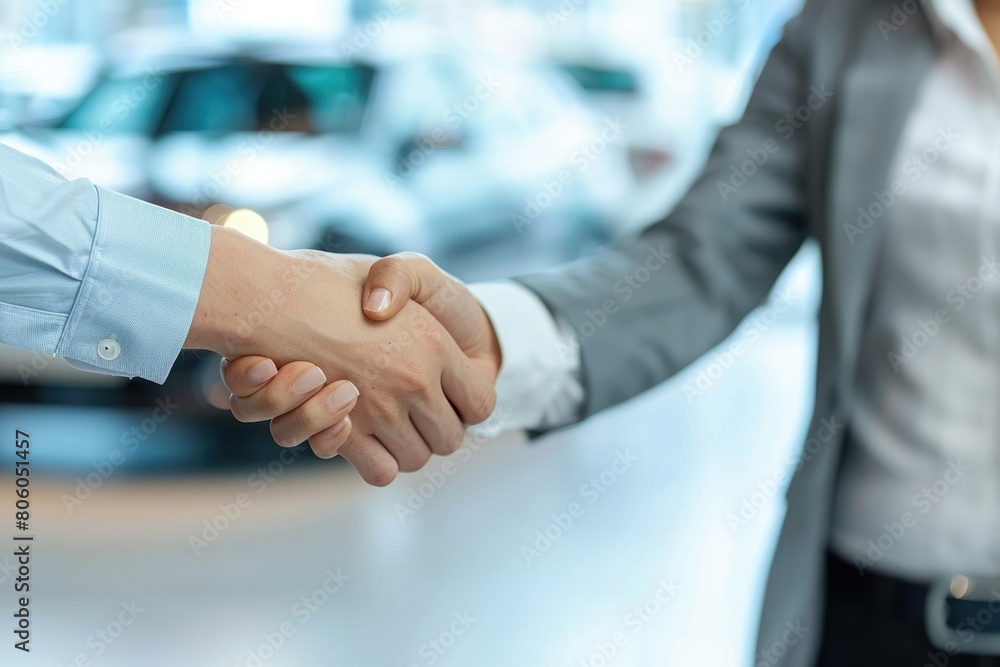 New Car Deal Agreements - Male Customer and Female Agent Shaking Hands at Showroom for Sale
