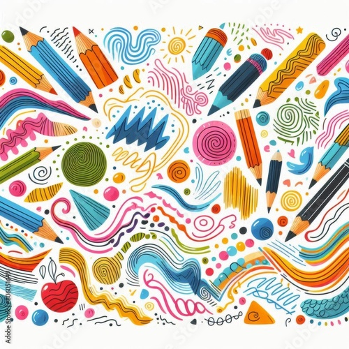 Abstract drawing of a bunch of pencils and other things, vector illustration