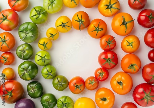 A circle of tomatoes in different colors. photo
