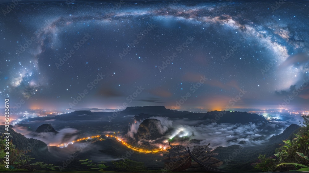 A breathtaking panorama of the Milky Way galaxy at night, showcasing the beauty of the cosmos