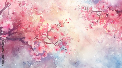 cherry blossom  watercolor background  pastel colors  pink and red in the style of various artists.