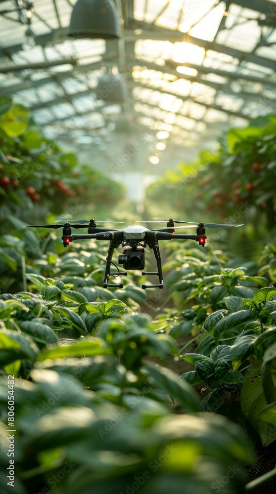 Drone flying over a field of crops Drone flying over a field of crops