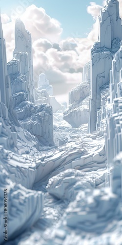 Mystical white snowy mountains landscape photo