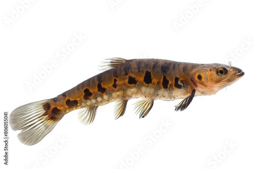 Fresh Live Loach Swiming in Isolation on Raw 1 Background. Close-up of White Freshwater Fish photo