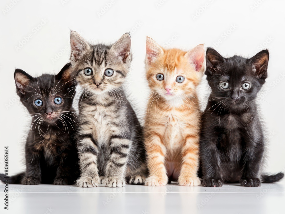 kittens, cats sitting on a table on white background kittens, cats sitting on a table on white background