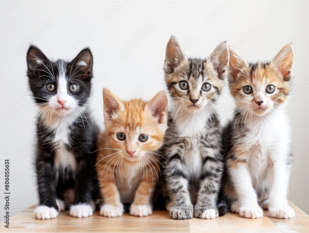 kittens, cats sitting on a table on white background kittens, cats sitting on a table on white background