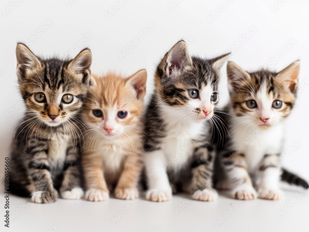 kittens, cats sitting on a table on white background kittens, cats sitting on a table on white background