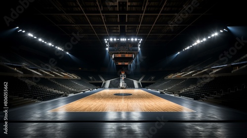 Basketball court with dark background photo
