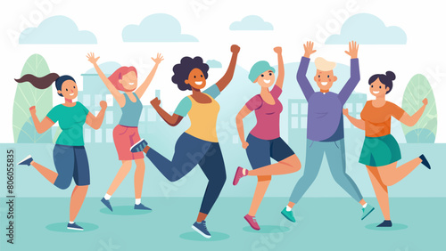 Jazzercise Revival Classgoers leave feeling energized empowered and ready to spread the joy of jazzercise to others.. Vector illustration
