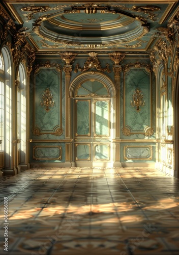 ornate ballroom with green marble walls and gold accents © Adobe Contributor