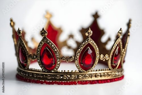 gold crown with red diamond isolated on white background photo