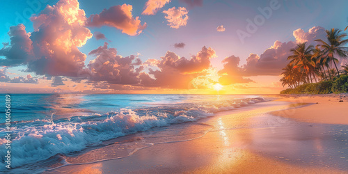 tropical island beach at sunset  nature background